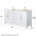 thumbnail image 4 of Beckett 66" White Double Vanity & Giotto Quartz Top (3-Hole) & Gold Trim, 4 of 5