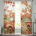 thumbnail image 3 of Orange Truck Fall Semi Sheer Curtains 84 Inch Length 2 Panels Set, Autumn Floral Pumpkins Harvest Vintage Sheer Kitchen Curtain Privacy Voile Window Curtain for Living Room Bedroom Rod Pocket Drapes, 3 of 7