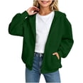 thumbnail image 3 of Yeaiivve Girls Zip Up Hoodies Kids Solid Color Long Sleeve Casual Sweatshirt Jacket Thin Fleece Lined Lightweight Hooded Jackets with Pockets for School Daily Wear 120 Army Green, 3 of 7