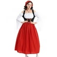 thumbnail image 4 of SWSMCLT Women's Bavarian Oktoberfest Dirndl Barmaid Bunched Billowy Breathable Cos Dresses A Line Dress Bell Sleeve Red Large, 4 of 5