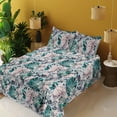 thumbnail image 2 of Ambesonne Tropical Vibes Fitted & Flat Sheet with Shams 4 Pcs Set, Botanical Silhouette, King, Teal Pastel Pink, 2 of 5