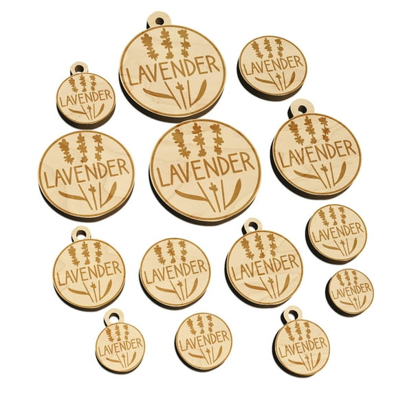 Lavender Text with Image Flavor Scent Herb Flower Wood Mini Charms Shapes DIY Craft Jewelry - With Hole - Various Sizes (16pcs)