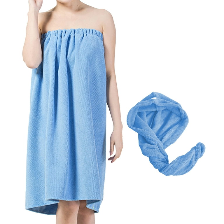 Hysunland Blue Plus Size Bath Towel Wraps for Women 2X/3X Wearable Spa  Towels with Hair Wrap