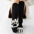 thumbnail image 4 of Cute Cat Paw Pattern Thigh High Socks for Women - Warm Coral Fleece Striped Long Socks for Fall/Winter, Casual & Preppy Style, 4 of 7