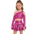 thumbnail image 5 of iiniim Girl's 2 Piece Dance Outfits Jazz Hip Hop Performance Dance Top and Metallic Bubble Skirts Set Hot Pink 8, 5 of 7