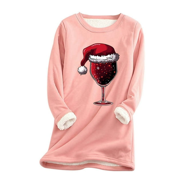 WEAIXIMIUNG Chandails en Molleton à Col Rond pour Femmes Vintage Mode Décontractée Noël Verre Manches Longues Long Chandail 3