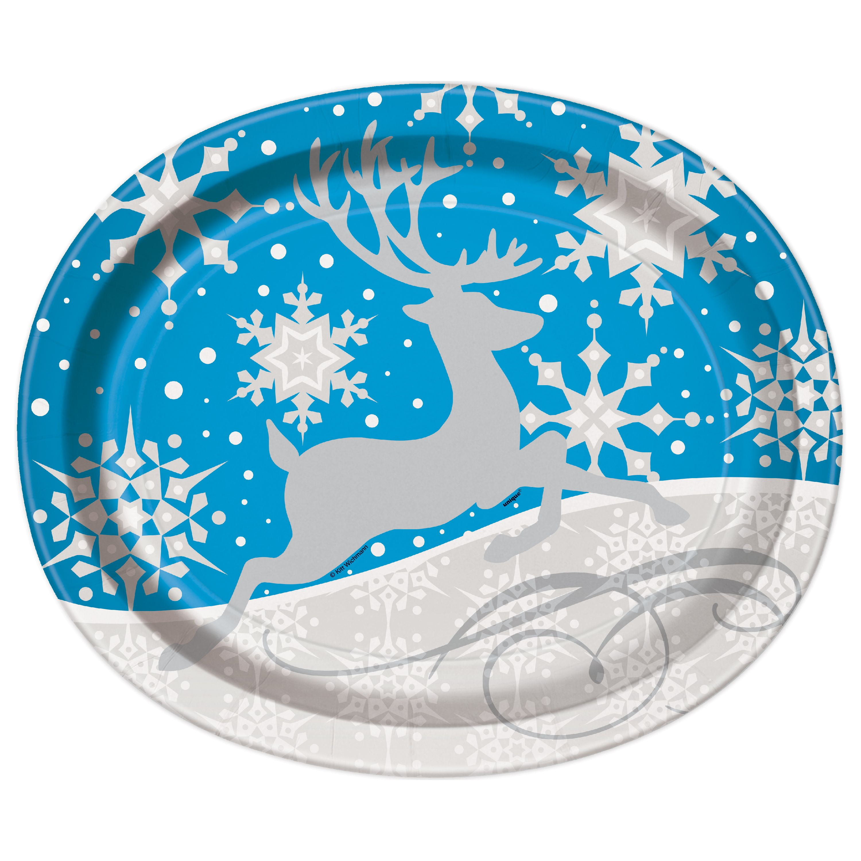 Silver Snowflake Oval Paper Plates, 12in, 8ct