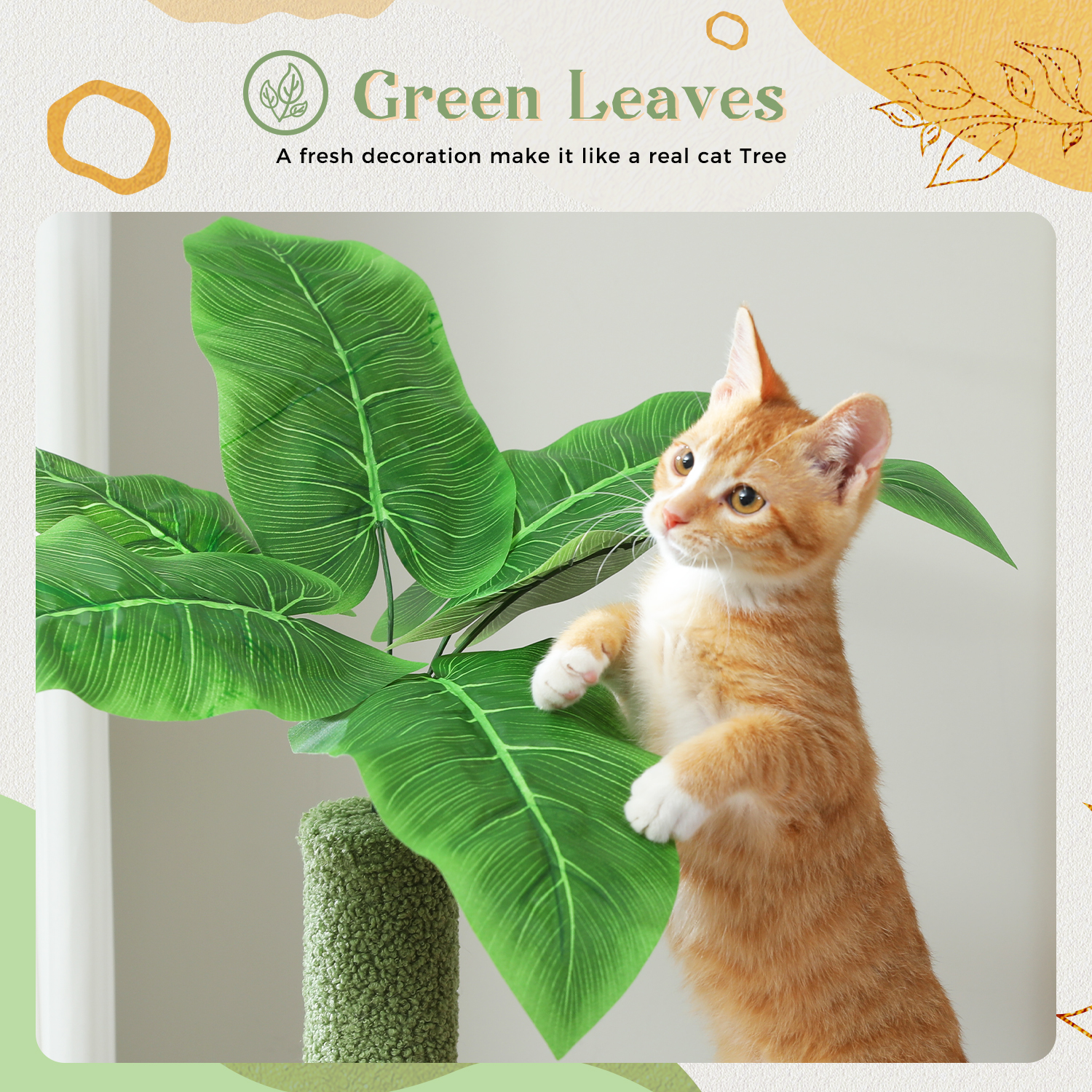 PEQULTI 53" Cactus Cat Tree for Indoor Pet Large Cat Tower with Hammock & Scratching Ladder Green