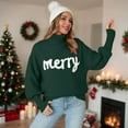 thumbnail image 5 of larppty Merry Sweater for Women Turtleneck Christmas Sweater Long Batwing Sleeve Knit Sweatshirt Loose Pullover Women Tops (Dark Green, M), 5 of 9