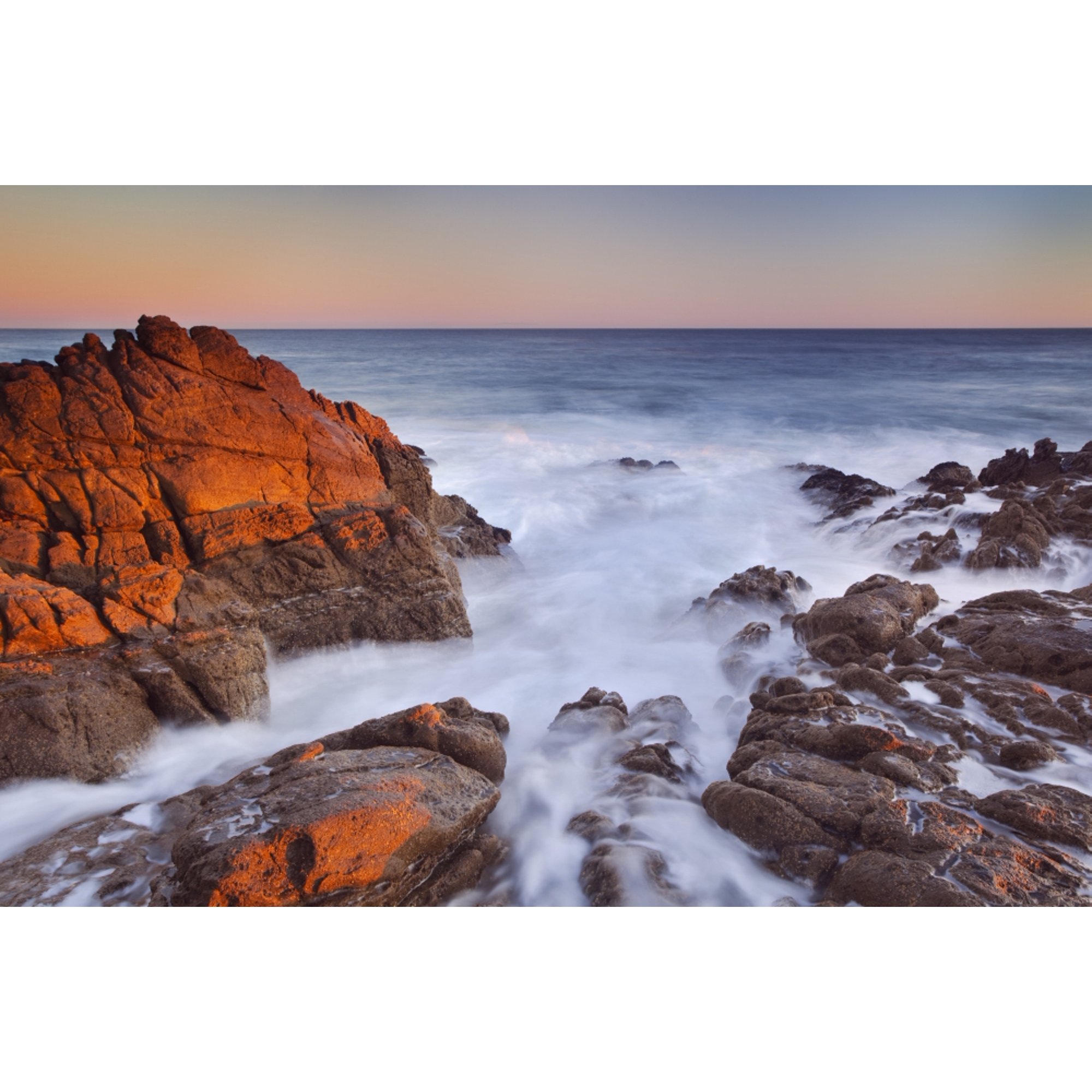 California Malibu Sunset over rocky ocean coastline Canvas Art - MakenaStockMedia Design Pics (17 x 11)
