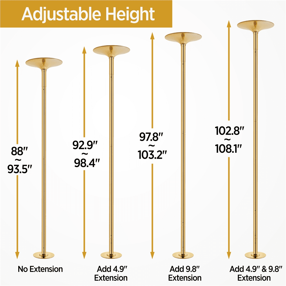 Alden Design 7.7'-9' H Metal Adjustable Dance Pole with 2 Modes for Home, Gold