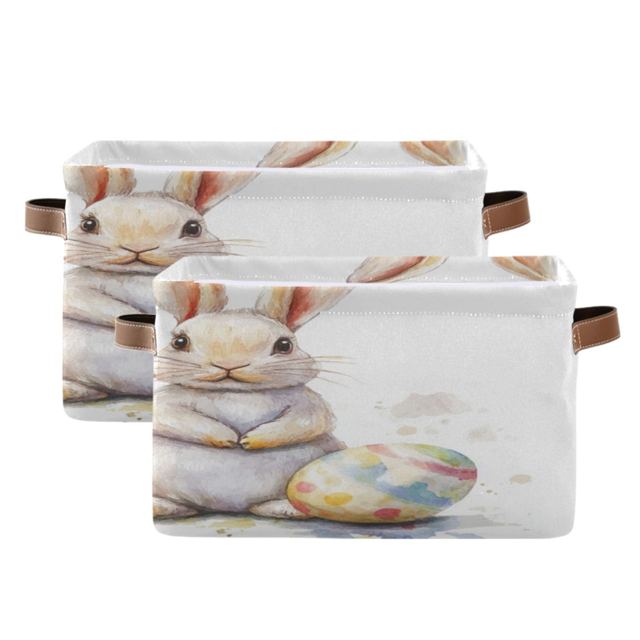 Square Storage Basket 14.2*10.2*8.3 Inch One Sizex2 Shelf Basket Open Home Storage Bins Bedroom Storage Basket Closet Storage Stylish Decor Easter Cartoon Rabbit