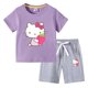 thumbnail image 3 of Camiseta con estampado de dibujos animados de verano de Hello Kitty + Pantalones casuales traje de dos piezas de manga corta de algodón para niños y niñas pueden usar, 3 of 5