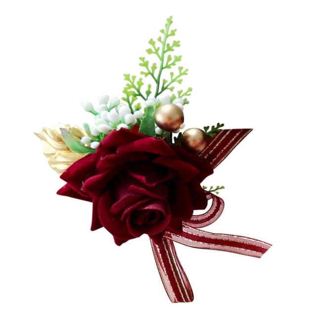 Ramo de novia, ramillete, ojal, flor de rosa, ramo de seda, fiesta, graduación borgoña