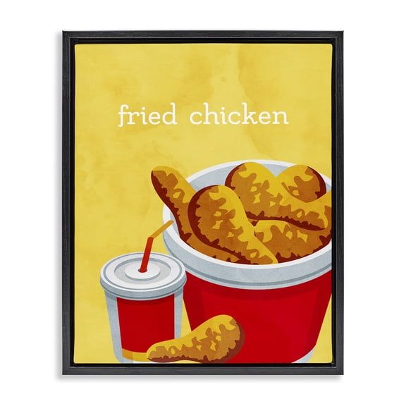 Stupell Industries Eclectic Chicken Bucket Takeout Black Floating Frame Canvas Art, 17 x 21, by Kim Allen