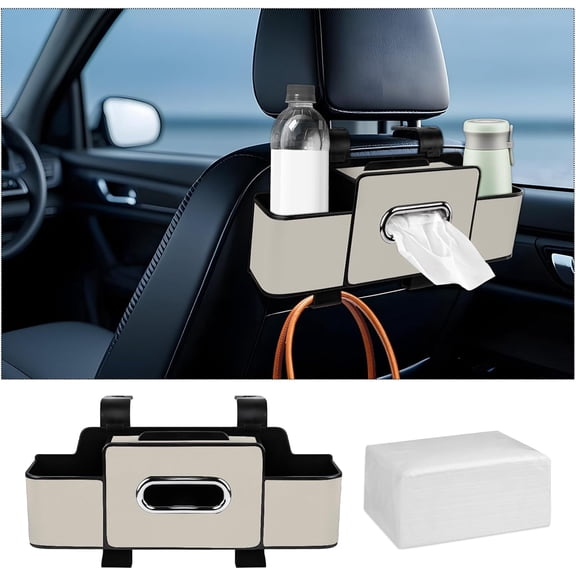Car Back Seat Organizer with Tissue, Car Seat Back Tissue Box and Storage Hook, Multifunctional Car Organizer for Hold Phone,Drinks,Handbag,Compatible with Most Vehicles (Black)