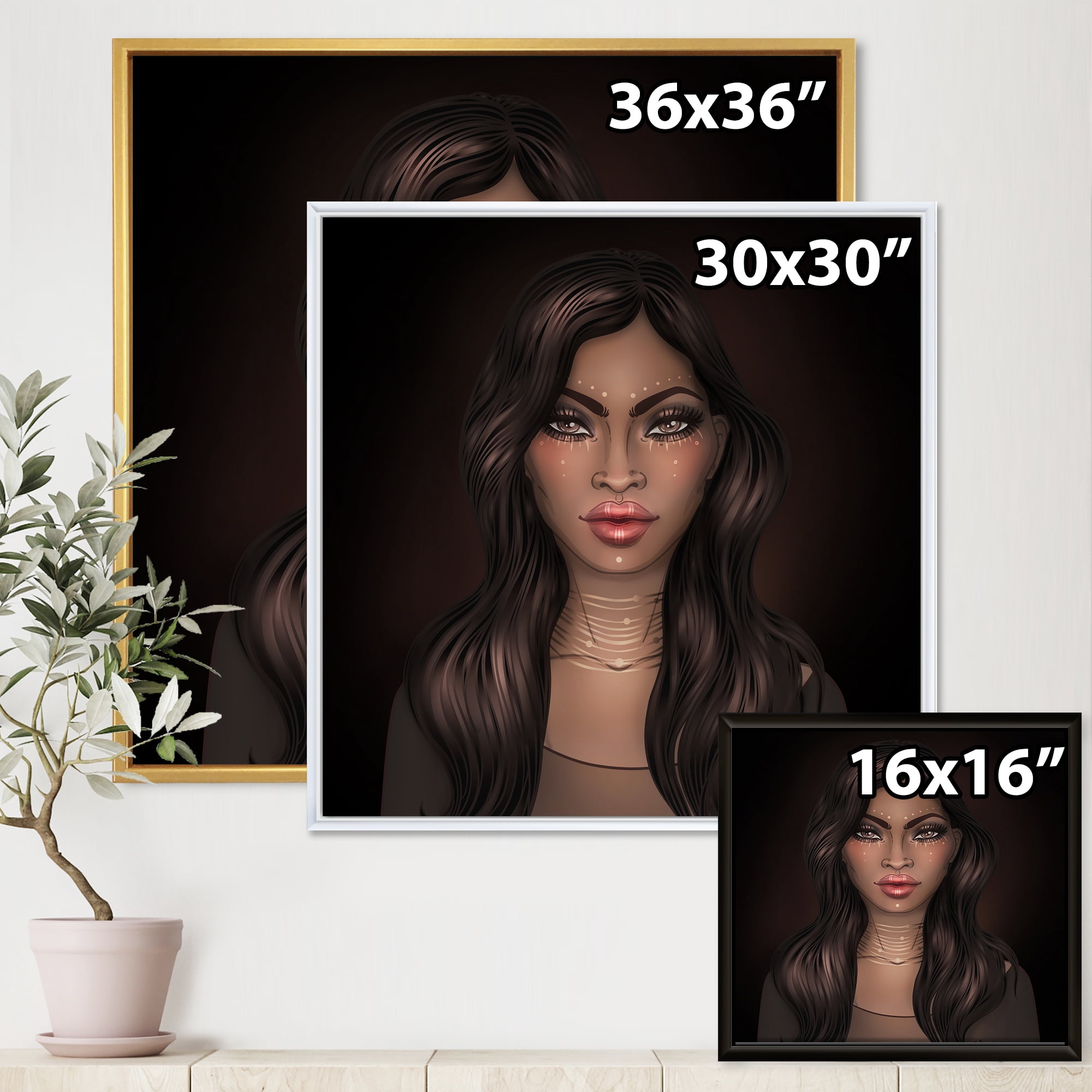 Designart 'Portrait of Afro American Woman IV' Modern Framed Canvas Wall Art Print