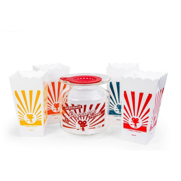 Prepara Glass Popcorn Gadget Set, 6-Piece, Bucket with Lid, and Popcorn Containers
