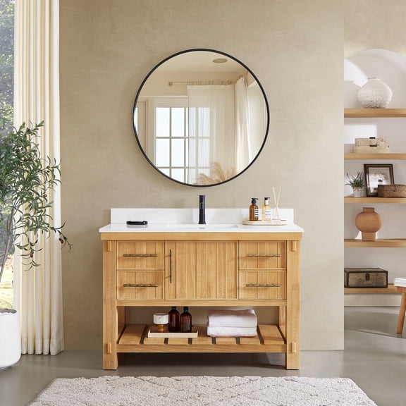 Paris 48" Single Bath Vanity in Acacia Classic Grey with White Quartz Stone Top