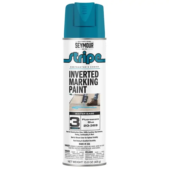 15 oz Seymour 20-369 Fluorescent Blue Stripe 3-Series Contractor's Choice Water-Based Inverted Ground Marking Spray Paint