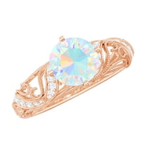 Rosec Jewels Vintage Inspired Ethiopian Opal Ring with Diamond - Engagement Ring, 18K Rose Gold, US 4.00