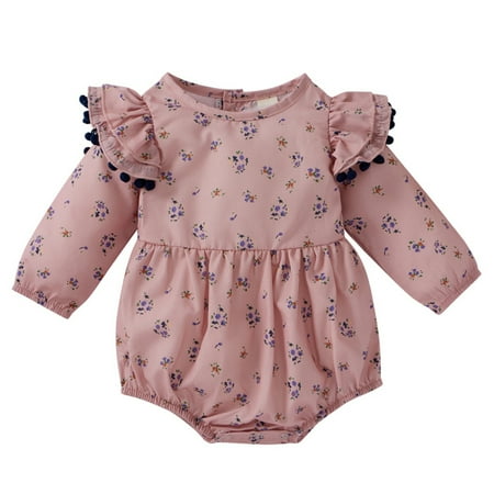 

Clearance 0-18M Baby Girls Boho Tassel Ruffle Long Sleeve Floral One Piece Jumpsuit