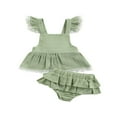 thumbnail image 1 of Baby Girl Dress Set Lace Hem Decor Ruffle Suspender Skirt Matching Elastic Waist Shorts Green 3-6 Months, 1 of 6