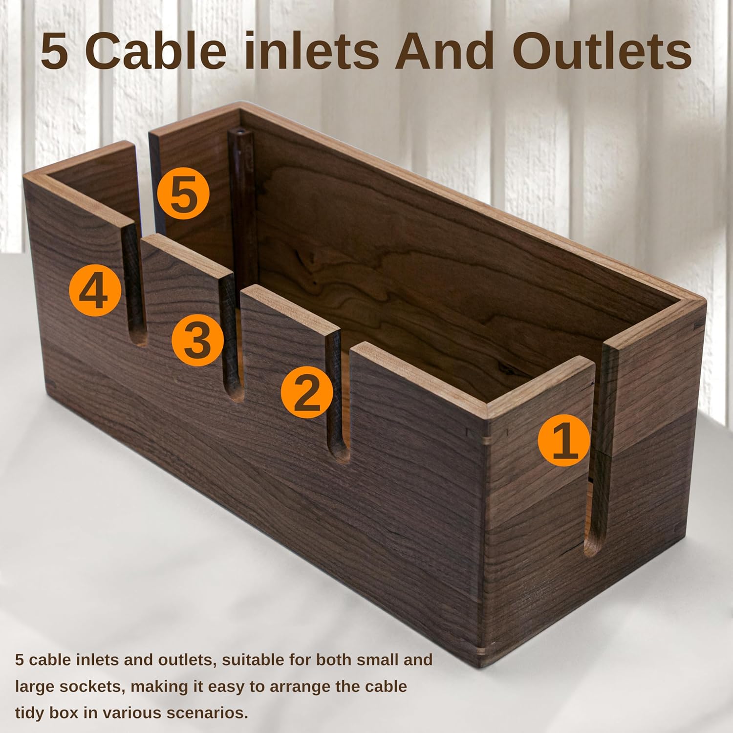 Elitzia Natural Walnut Wood Cable Management Box Desk Wire Organiser with Magnetic Cover for Hiding Messy Cables Cord Storage Tidy Box Suitable for Home Office Computer Desk TRPB02