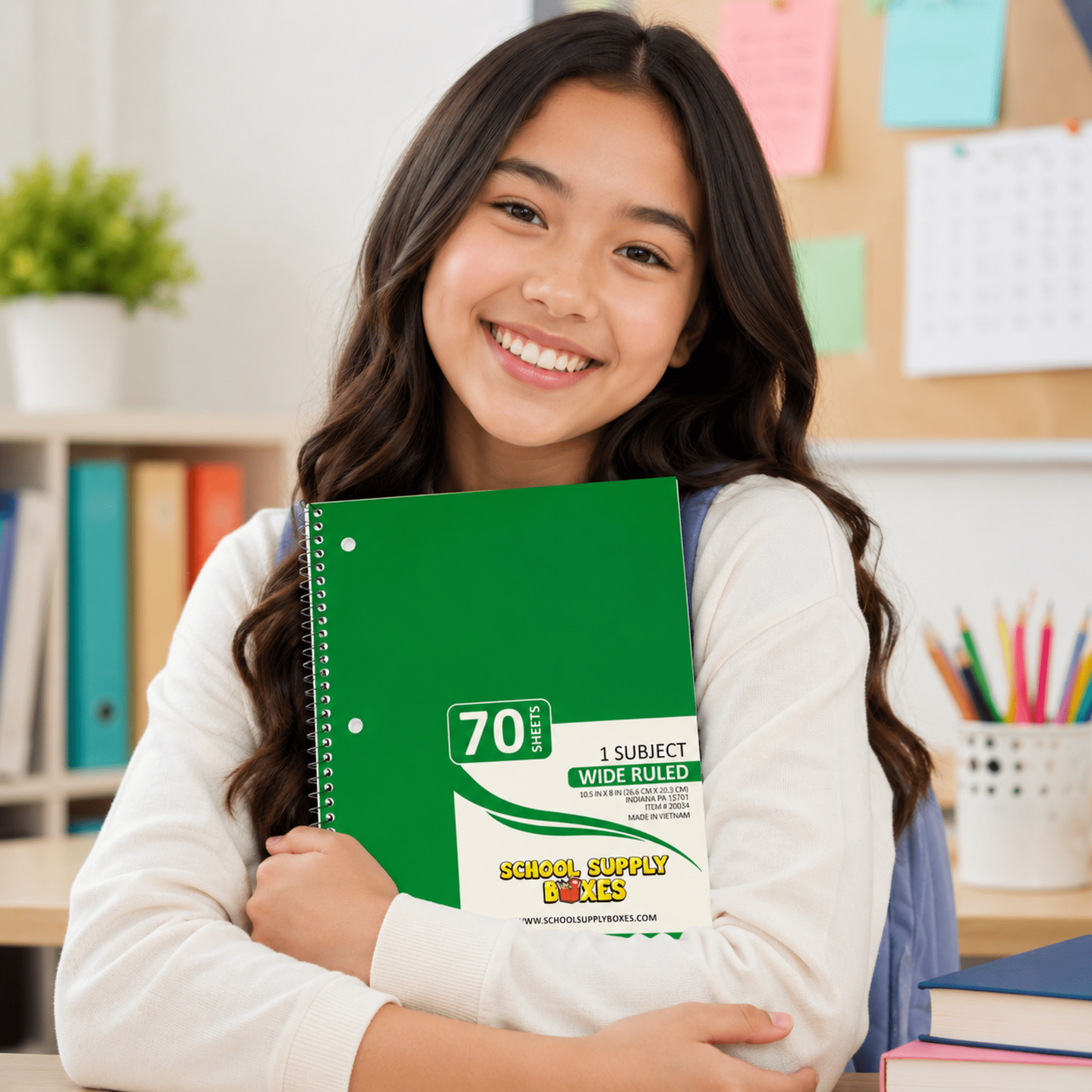 School Supply Boxes | (Green) Wide-Ruled 1 Subject Notebooks | 48 Pack | 10.5 IN x 8 IN (70 Sheets) Notebooks for School, Work & Office