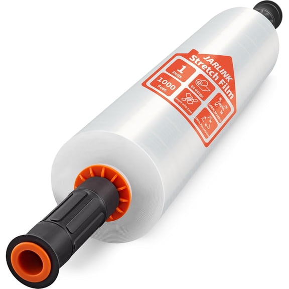 Stretch Film, 15 Inch x 1000 Feet Shrink Wrap for Pallet Wrap, Industrial Strength Stretch Wrap with Handles, Moving Wrapping Plastic Roll, 60 Gauge, 2 Pack, Clear