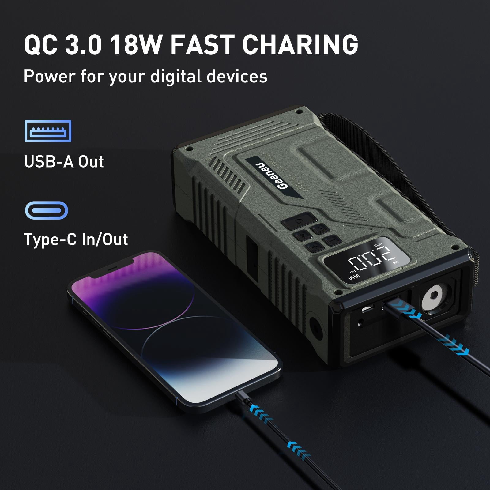 Geeneu 5000A Peak Car Battery Jump Starter with Air Compressor,12V 150PSI Portable Battery Jump Starter Box for Up to 9L Gas 7.5L Diesel Engine with Digital Tire Inflator