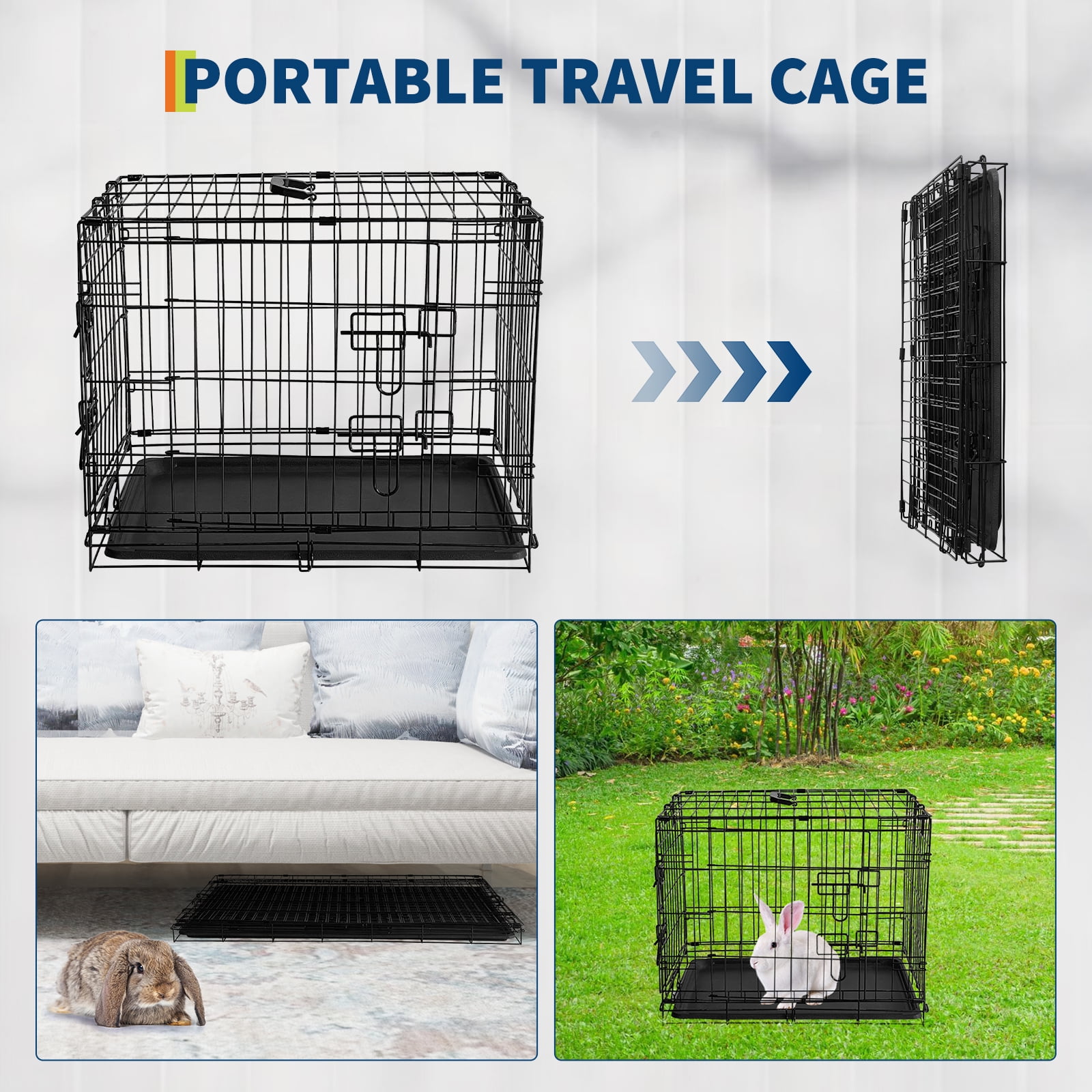24/48 Inch Dog Crate, Portable Dog Crate with Slide Out Tray, Top & Front Door, Folding Small Critter Cage for Dog, Cat, Bunny, Ferret, Chinchilla, Cat, Rat