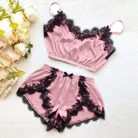 

Munlar Robes For Women Christmas Loungewear For Family Women V-Neck Lace Splicing Eyelash Sexy Camisole Pajamas Bowknot Shorts Set