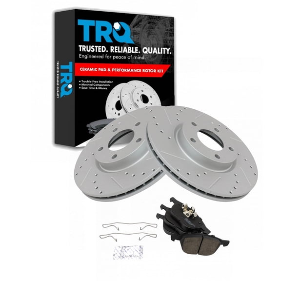 TRQ Front Performance Brake Pad & Rotor Kit Brake Pads Brake Rotors Set Semi-Metallic Premium G-Coated Fits Select 2007-2009 Mazda 3