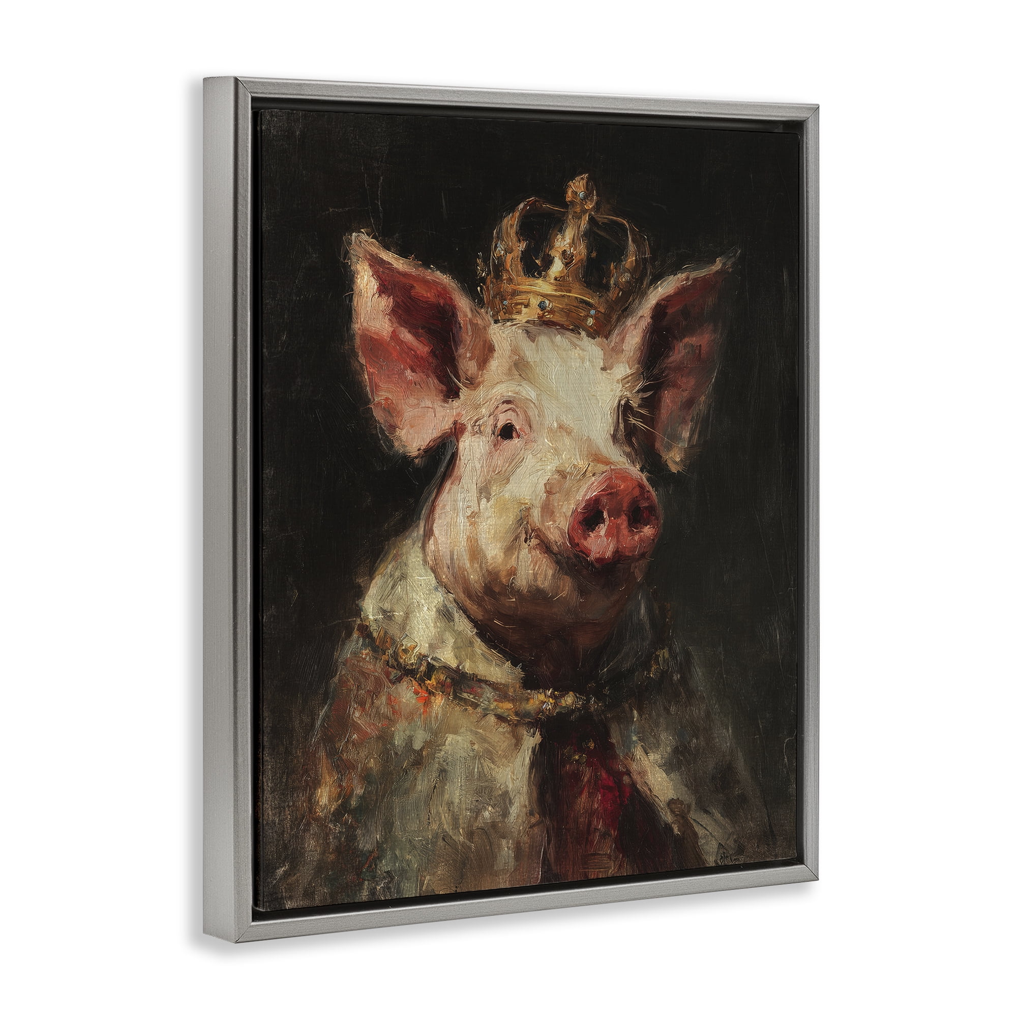 Stupell Industries Royal Swine Portrait Gray Framed Floater Canvas Wall Art, design by Svetlana Aleynikova