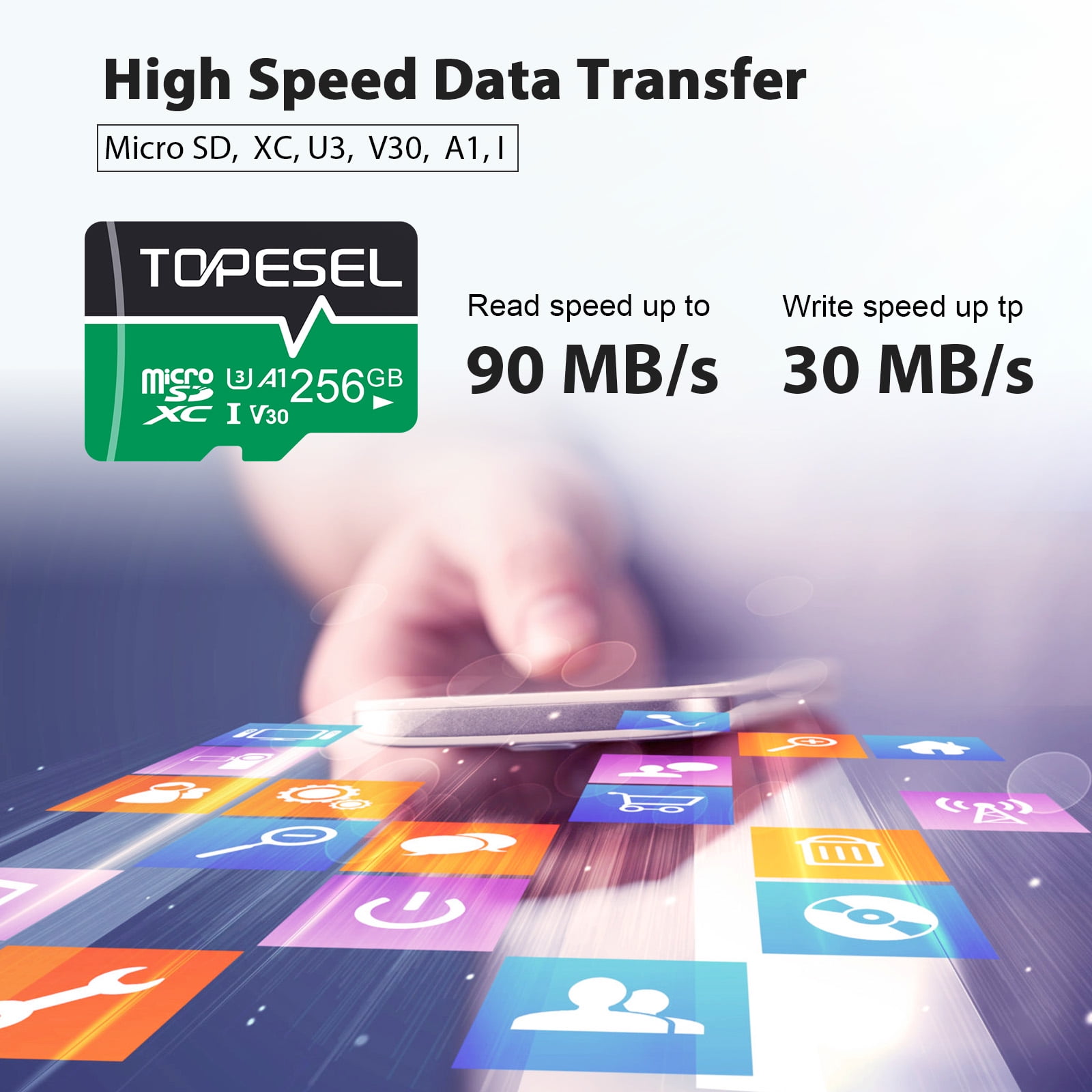256GB Micro SD Card with Adapter TOPESEL Memory Cards A1 V30 U3 Class 10 TF Cards