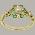 thumbnail image 2 of LBG British Made 18k Yellow Gold Cultured Pearl & Emerald Womens Statement Ring - 33 size options - Size 6.75, 2 of 7