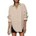 thumbnail image 1 of Camisa holgada con cinturón para mujer - Diseño corto por delante y largo por detrás para principios de otoño - Tejido transpirable, cintura ajustable, 1 of 1