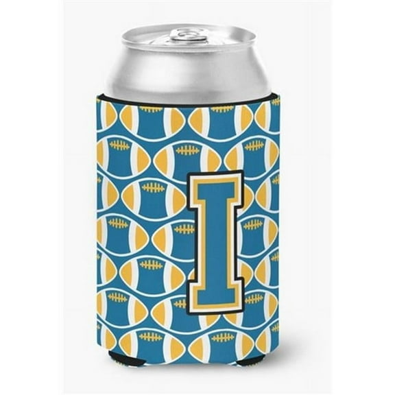 Letter I Football Blue & Gold Can or Bottle Hugger, 0.25 x 4 x 5.5 in.