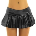thumbnail image 3 of Zaldita Women's Shiny Metallic Mini Skirt Latex Pleated Micro Skater Skirt Rave Party Nightout Clubwear Black M, 3 of 7