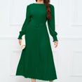 thumbnail image 4 of Yuyuzo Robe Maxi Formelle pour Femme à Manches Longues, Col Ras du Cou, Froncée, à Volants, Fluide, Couleur Unie, Robe de Cocktail avec Ceinture, 4 of 7
