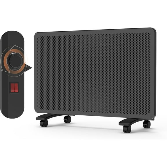 ZJQYDS Mica Panel Space Heater, 1500W Quiet Electric Room Heater for Indoor Use, Fast 10-Second Heating, Adjustable Thermostat, Freestanding or Wall Mount, Overheat & Tip Protection, Black