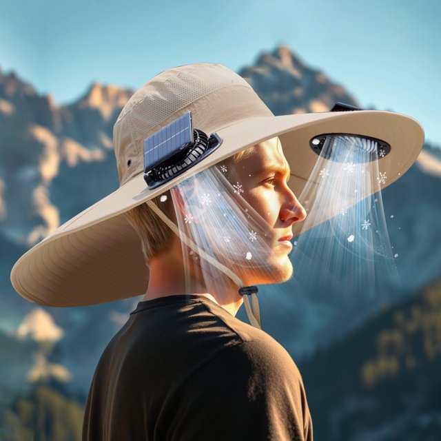 Wide Solar Fan Outdoor Fishing Hat Men Sun Hat With Solar Fan Fishing Hats 3 Speed Adjustable Fan Hat