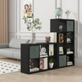 thumbnail image 3 of PetFurnishn Bookshelf with Storage Bin, 6-Cube Storage Organizer, Modern Wood Open Bookcase, Multifunctional Display Shelf for Living Room, Bedroom, Home Office-6 Cube-Black, 3 of 9