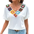 thumbnail image 2 of Camiseta de Verano de Corta con Bordado Floral y Cuello en V para Mujer L, 2 of 10
