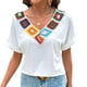 thumbnail image 2 of Camiseta de Verano de Corta con Bordado Floral y Cuello en V para Mujer XL, 2 of 10