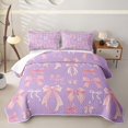 thumbnail image 2 of Manfei Pink Purple Bow Twin Quilt Set For Kids,Cute Coquette Bow Pattern Twin Coverlet Set For Girl,2pcs, 2 of 7
