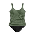 thumbnail image 2 of Conjunto de Bikini de Cintura Alta para Mujeres Traje de Baño Tankini de Correa de Color Sólido con Sujetadores Acolchados Extraíbles, Nylon + Spandex, Alto Corte Delgado, 2 of 6