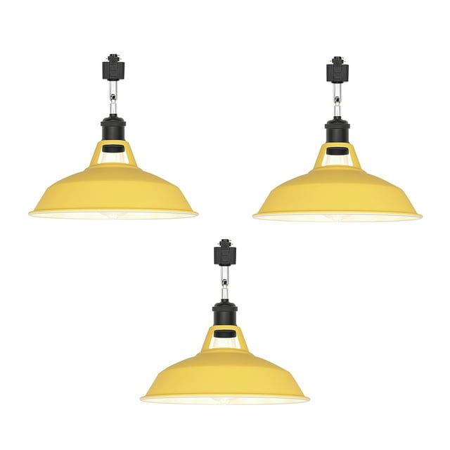 FSLiving H-Type Track Lighting E26 Base Industrial Adjustable Angle Lamp Yellow Metal Shade with Matte Black Socket Track Light Fixture for Slope Ceiling Gimbal,Bulb and Track Not Included - 3 Lights
