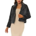 thumbnail image 1 of INSPIRE CHIC Women's Notch Collar Long Sleeve Open Front Faux Fur Fluffy Cropped Jacket M Dark Grey, 1 of 6